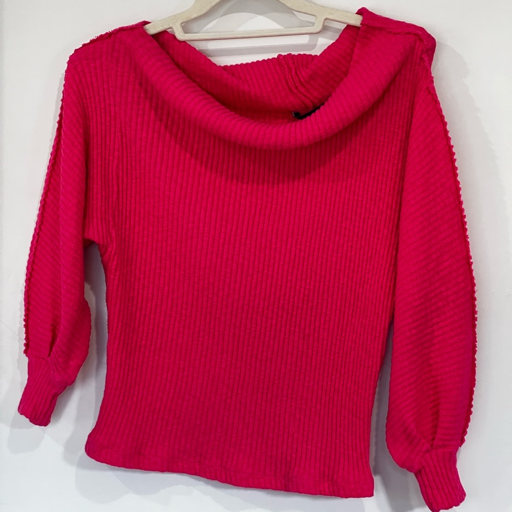 Hot Pink Early 2000s style Gibson off-the-shoulder sweater